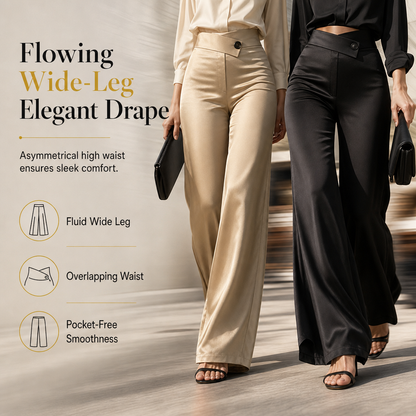 🖤Black Friday Sale:50% OFF🖤 Asymmetrical Waist, Elegant Drape✨Women's Satin Wide-Leg Pants
