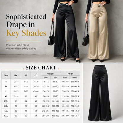 🖤Black Friday Sale:50% OFF🖤 Asymmetrical Waist, Elegant Drape✨Women's Satin Wide-Leg Pants