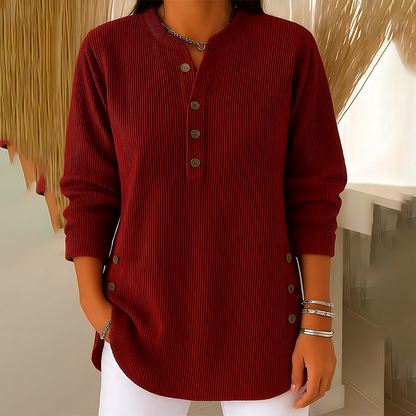 Women's Button-Up Corduroy Henley Tops