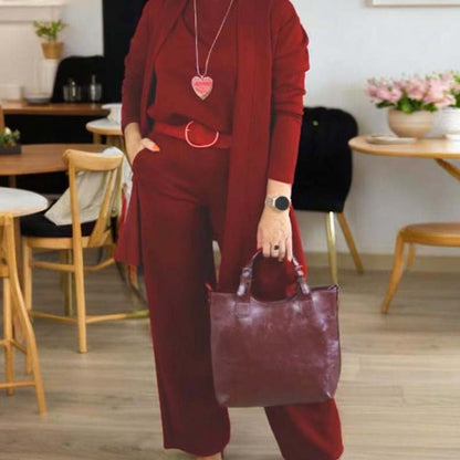 Elegant Longline Cardigan & Top & Pants 3-Piece Set