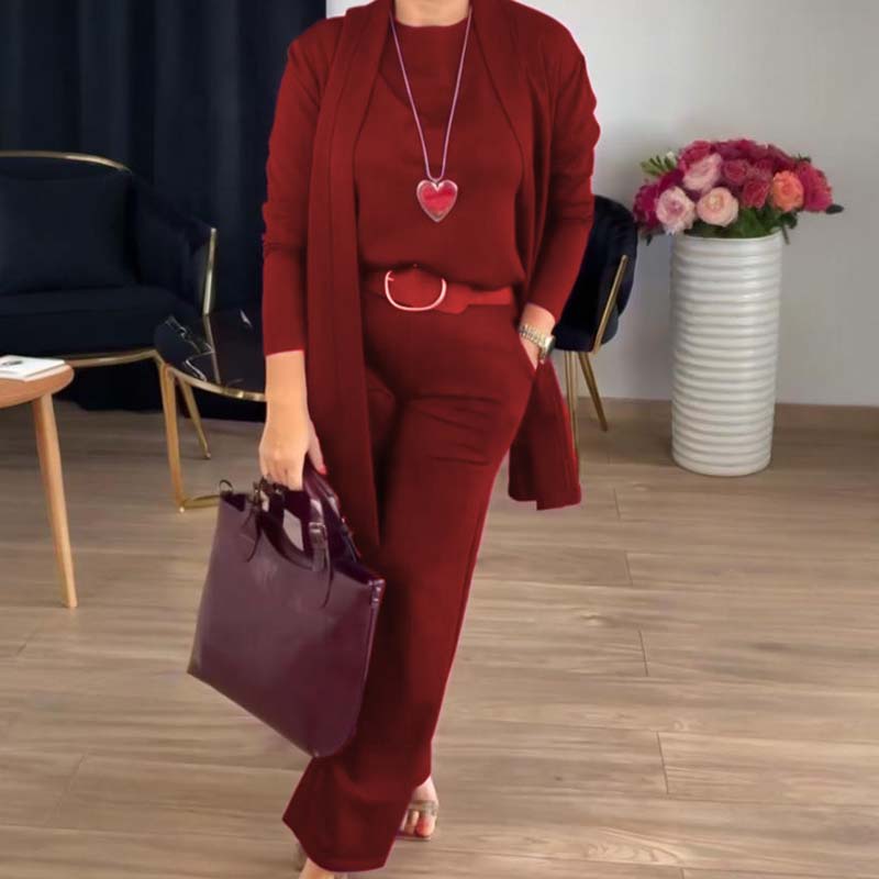 Elegant Longline Cardigan & Top & Pants 3-Piece Set