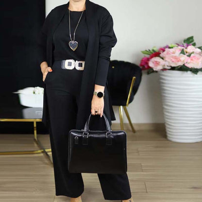 Elegant Longline Cardigan & Top & Pants 3-Piece Set
