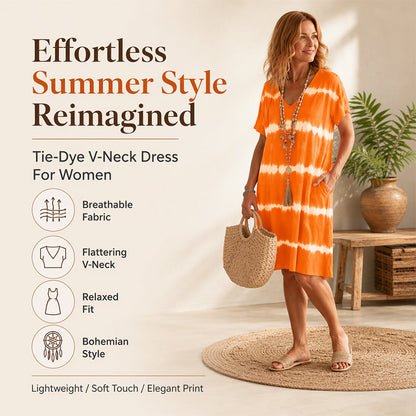 Tie-Dye Striped Short Sleeve Loose Dress