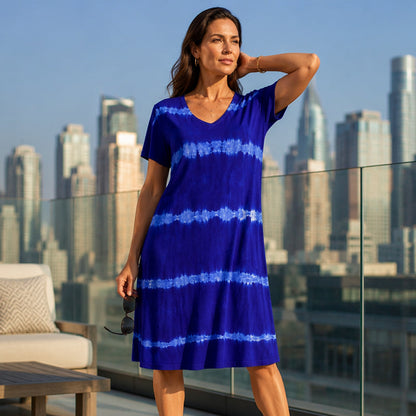 Tie-Dye Striped Short Sleeve Loose Dress