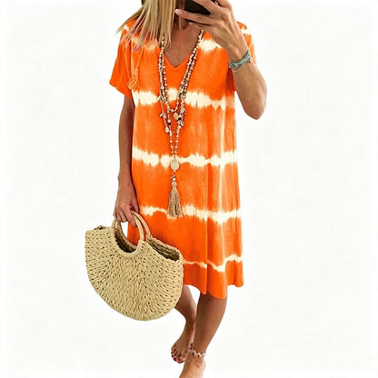 Tie-Dye Striped Short Sleeve Loose Dress