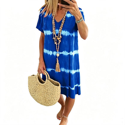 Tie-Dye Striped Short Sleeve Loose Dress